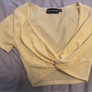 Yellow Pretty Little Thing Knot Crop Top